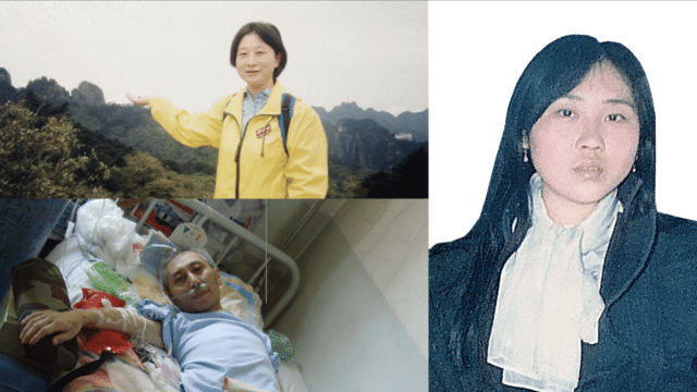 Tre dei praticanti del Falun Gong molestati o arrestati nel 2023. In alto a sinistra: La signora Ying Yu di Shanghai è stata arrestata per la sesta volta il 4 aprile 2023, perché in possesso di una chiavetta contenente informazioni sul Falun Gong. In basso a sinistra: Tian Haitao, ex tecnico informatico della Banca dell’Agricoltura della città di Fujin nella provincia di Heilongjiang, si è visto rifiutare la pensione nel maggio 2023. A destra: Liu Chunxia, ex ingegnere della città di Xi'an, nella provincia dello Shaanxi, è stata sequestrata sul posto di lavoro il 6 maggio 2023, tredici giorni prima del vertice inaugurale Cina-Asia centrale che si sarebbe tenuto a Xi'an. Era prevista la partecipazione del leader del Partito Comunista Xi Jinping.